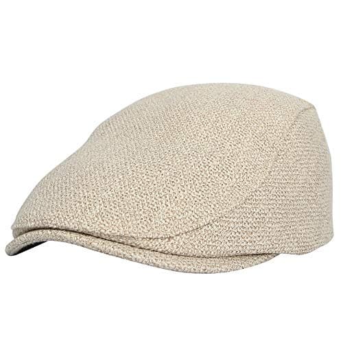 WITHMOONS Summer Linen-Like Fabric Flat Ivy Newsboy Hat Driving Cap for Men MZ30038 (Beige)