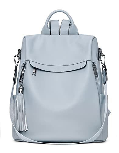 Telena Backpack Purse for Women, PU Leather Anti Theft Travel Purse Shoulder Bags with Tassel Dusty Blue