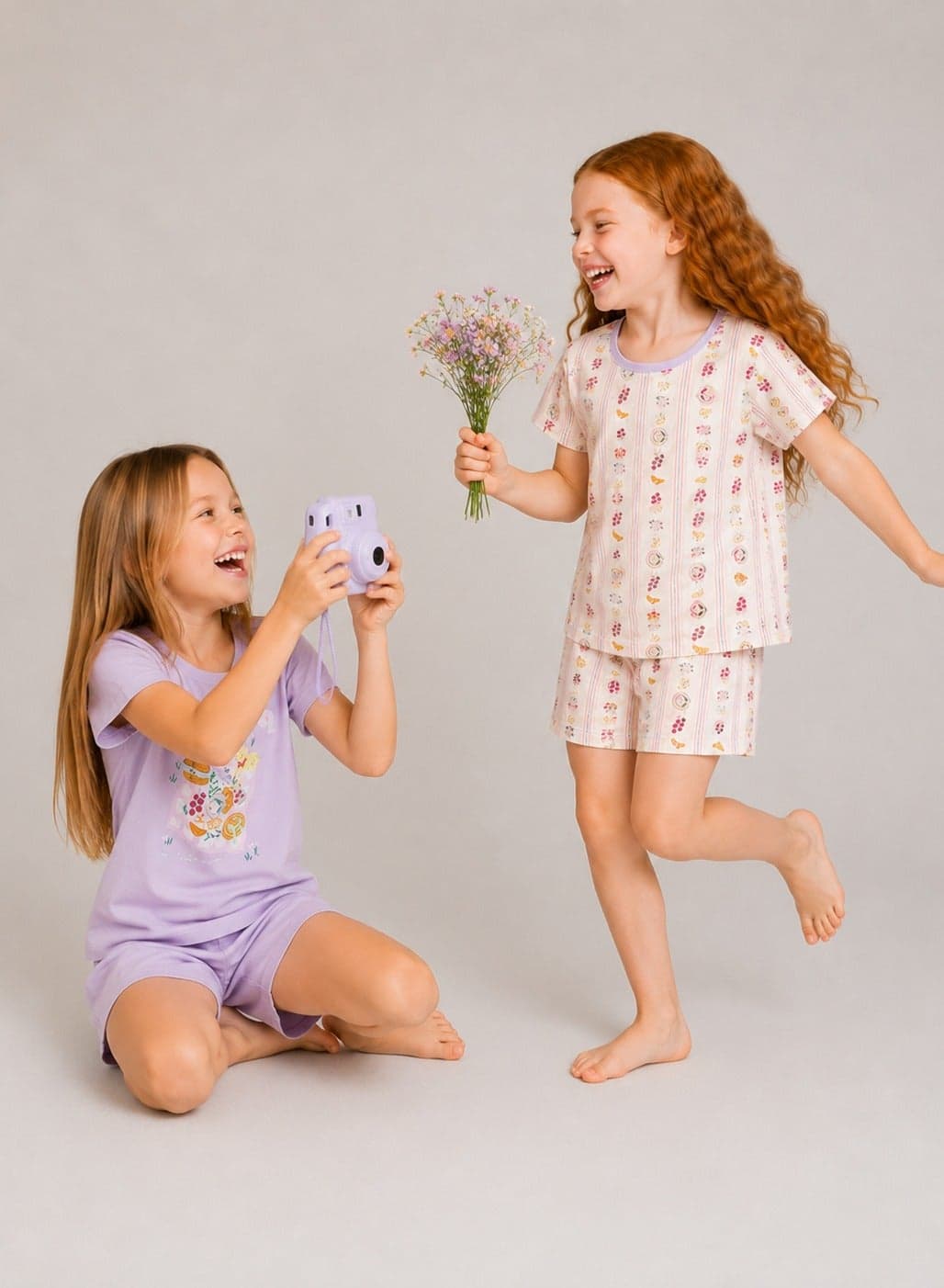 Penti Girl's Cotton Lounge Picnic Shorts Sleeve 2-pack Pajama Set - Lilac