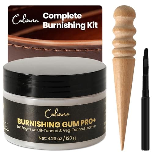 Calvana Pro Burnishing Gum 423 oz Includes Ebony Edge Burnisher and Applicator Brush for Edges on OilTanned VegTanned Leather Burnishing Polishing WaterBased
