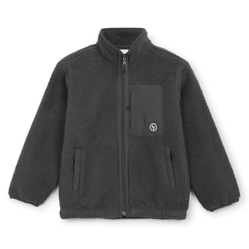 Alan Jones Clothing Boys Fleece Jacket | Warm Zip-Up Winter Jacket with Stand Collar, Chest Zip Pocket & Polar Fleece Lining (Grey_8-9 Years)