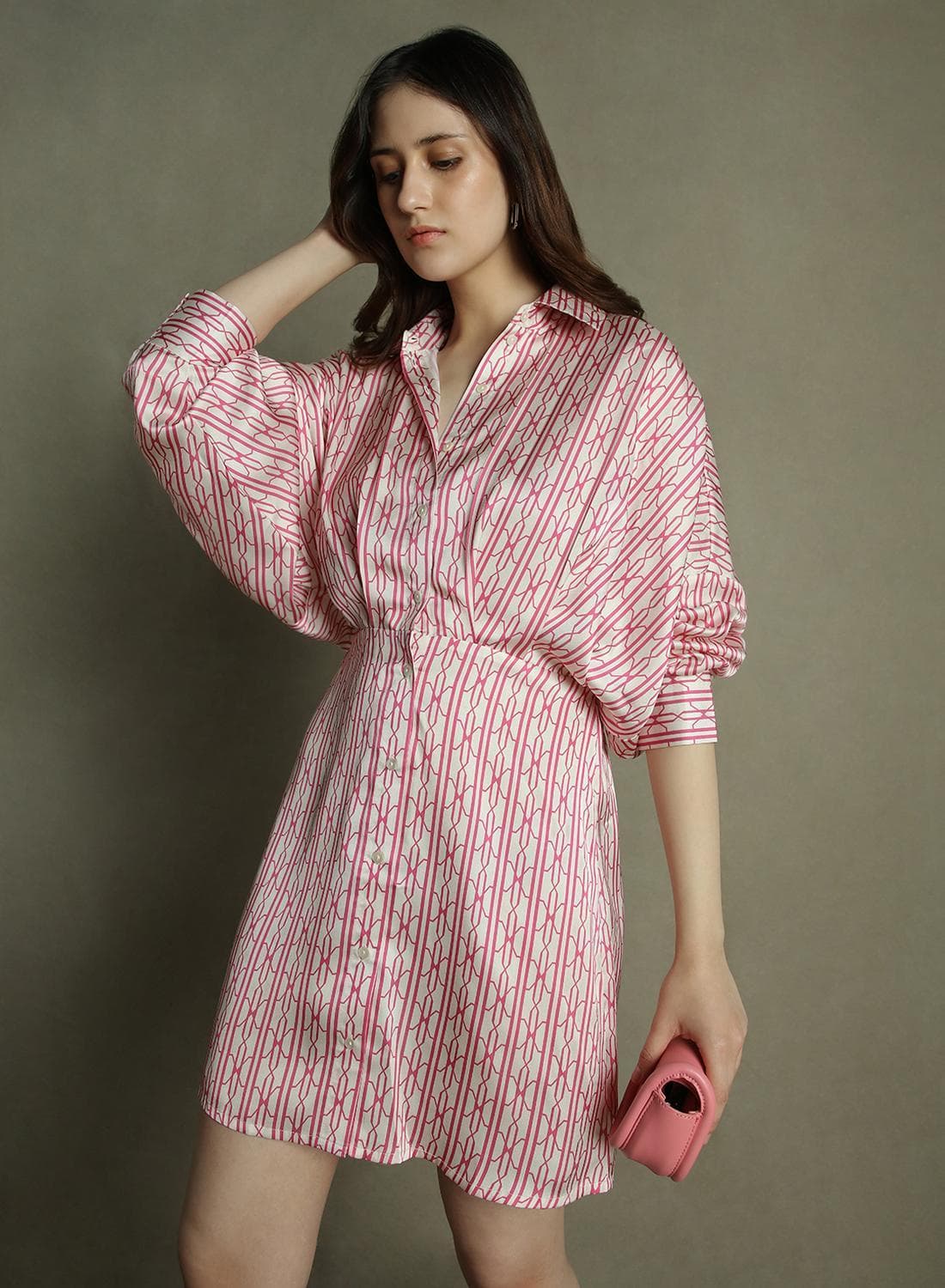 Patterned Mini Pink Dress