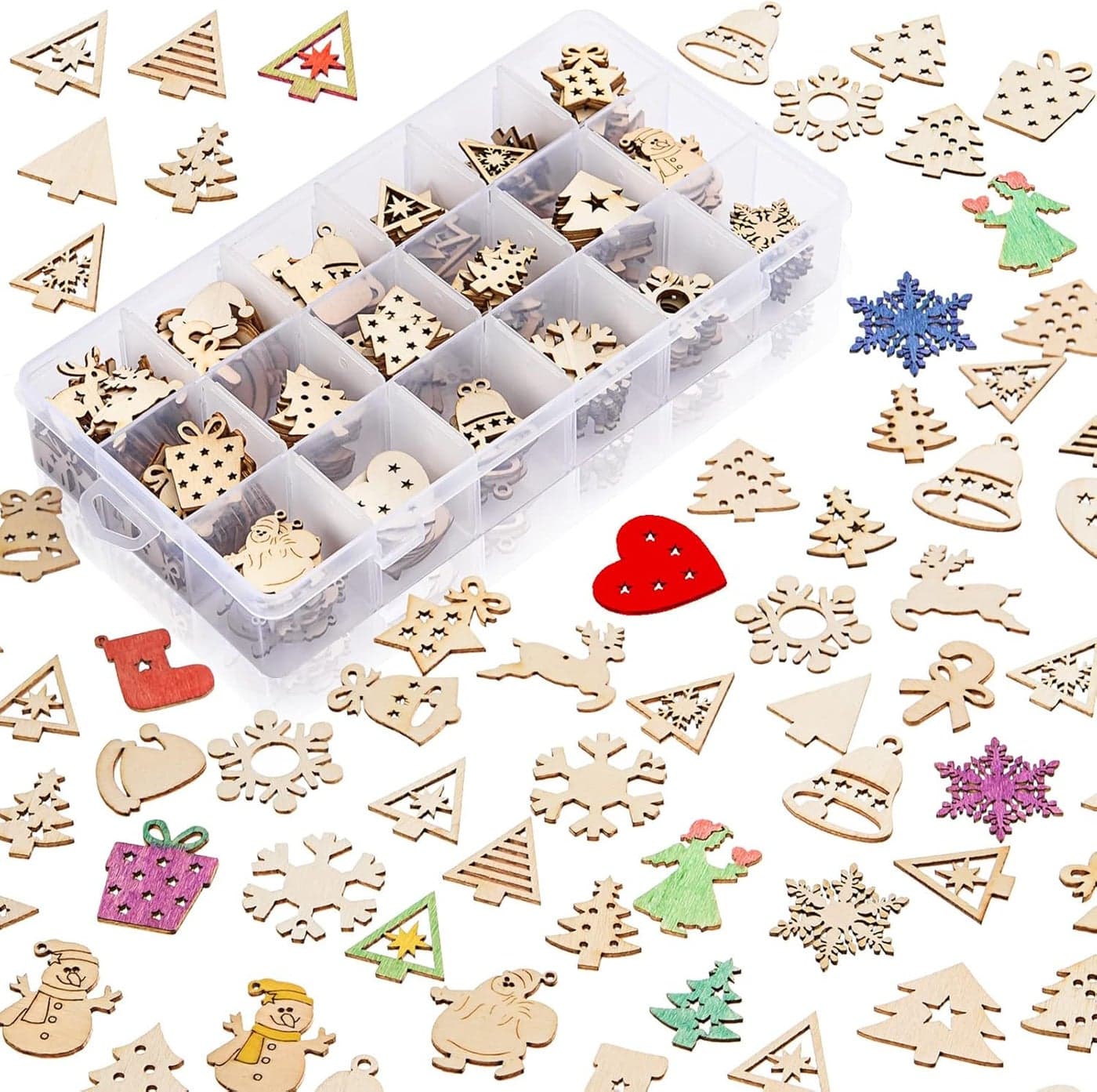 300 Pieces Unfinished Mini Wooden Christmas Ornaments DIY Wooden Christmas Ornaments Mini Blank Wood Slice Cutout Christmas Craft for Holiday Winter Xmas Tree Hanging Decoration DIY Craft30 Styles