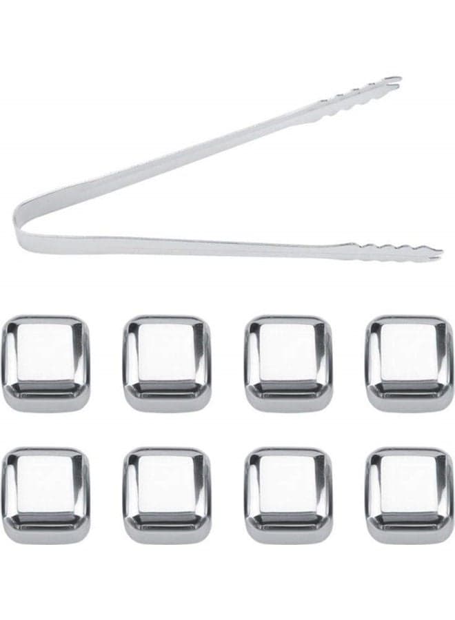 Stainless Steel Ice Cubes Chilling Stones with Tongs and Freezer Storage Tray silver 370grams