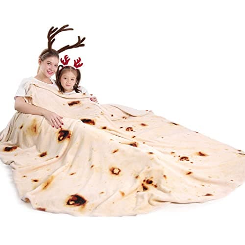 mermaker Burrito Tortilla Taco Blanket 80 inches for Adult Kids, Realistic Tortilla Throw Blanket Funny Gifts for Women Men Teen Boy Girl, Soft Flannel Food Blanket for Christmas Birthday Gifts-Beige