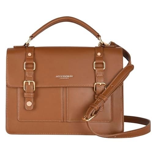Accessorize London Women's Rookie Brown Satchel Handbag |Handle satchels & Shoulder Sling Bags For Women Office |College|Travel Use
