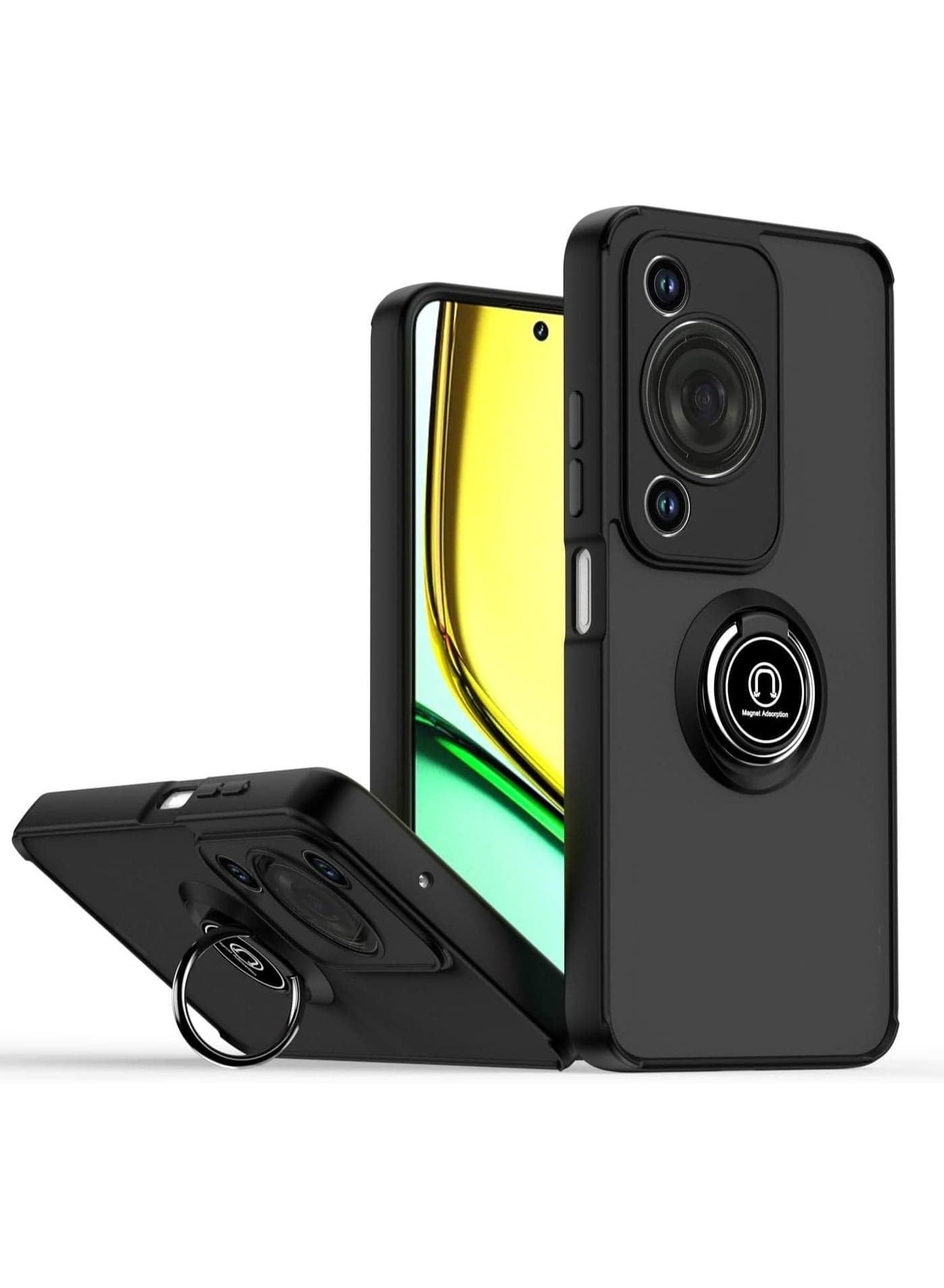 HUAWEI Nova Y72 4G Case Cover, 360°Rotating Kickstand Ring + Support Magnetic Car Mount + Slim Thin PCTPU Shockproof Mobile Phone Case For HUAWEI Nova Y72 4G, Black
