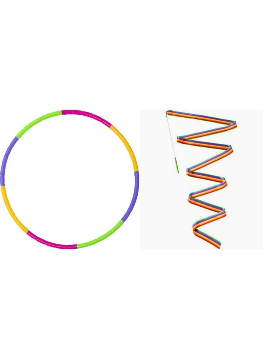 Set of 2 pcs one plastic hula hoop and one dancing rainbow ribbon ideal for outdoor fun return gifts and party favors and birthday gifts Girls