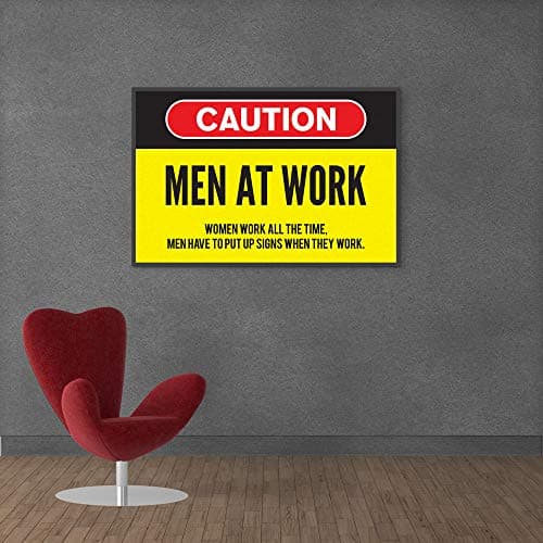 Inephos Warning - Men at Work Funny Poster Print (Size: 8 inch X 12 inch, Framed, Laminated Print)