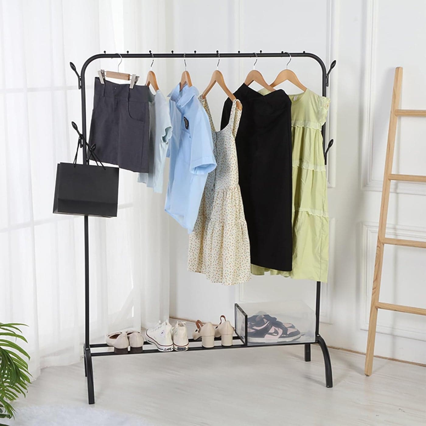 Kuber Industries Cloth Hanger and Organiser for Coat Hat Handbag Umbrella Display Rack for Home Office Showroom Stainless SteelColorBlack TW603BK
