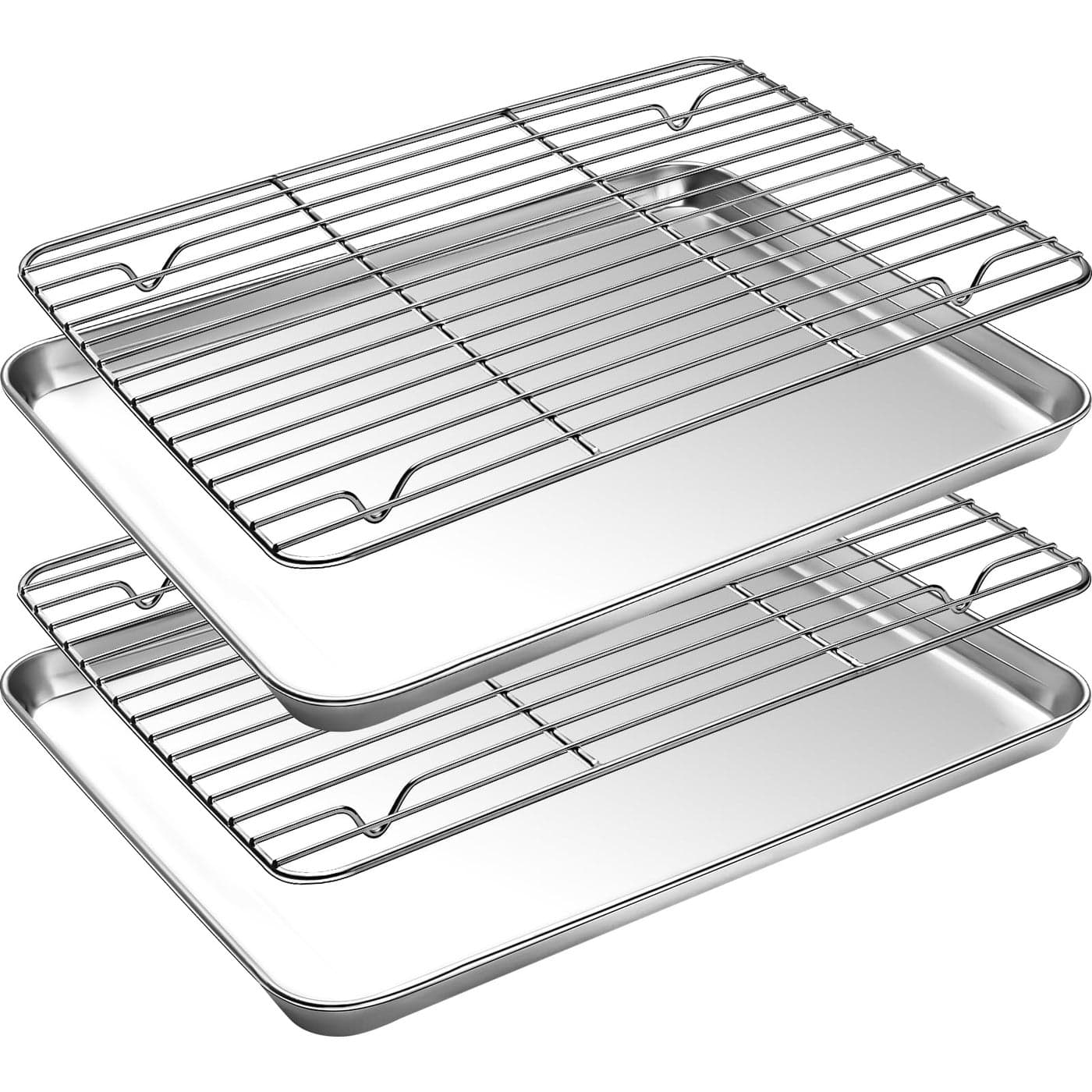 CEKEE Baking Sheet and Cooling Rack Set 4PCS Stainless Steel Cookie Sheets for Baking with Baking Rack Non Toxic Heavy Duty Easy Clean Baking Pan Tray for Toaster Oven Size 18 x 12 x 1 Inch