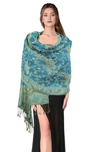 PASKMLNA Reversible Paisley Pashmina Shawl Wrap Elegant Colors (023-20Tq/beige)