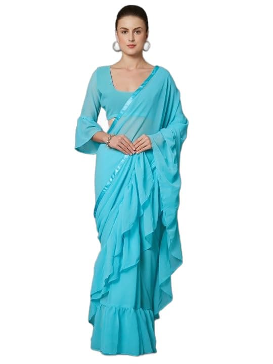 Jaffix Sarees for Women’s Trendy Embroidery Work in Lace Georgette Saree for Wedding Perfect for Festive and Special Occasions with Unstitched Blouse Piece (freel firoji)
