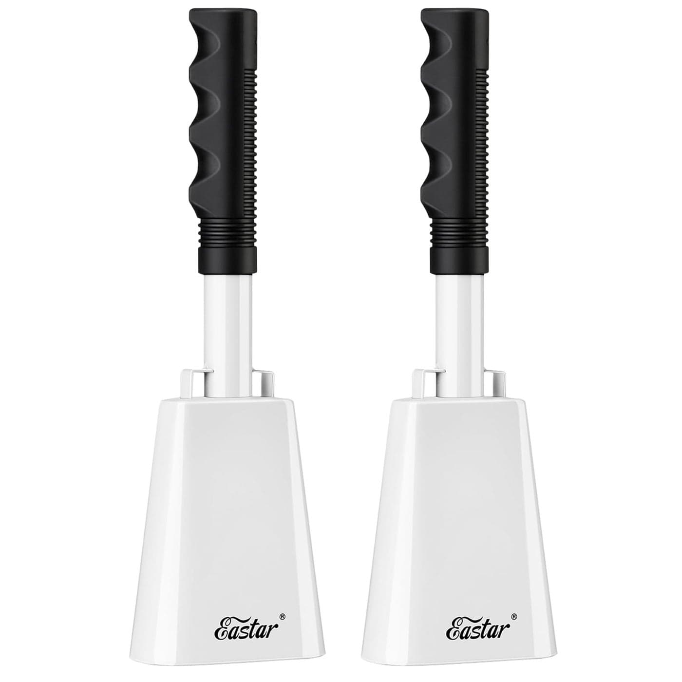 Eastar Cow Bell with Handle 2 Pack Cowbells for Sporting Events 10 Inch Cowbells Noise Makers Cheering Bell for Football Games Stadiums Halloween Gifts White
