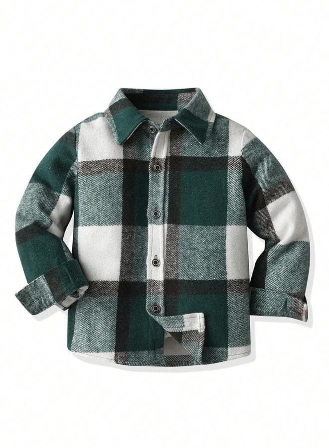 Boys Green Checked Button Front Shirt