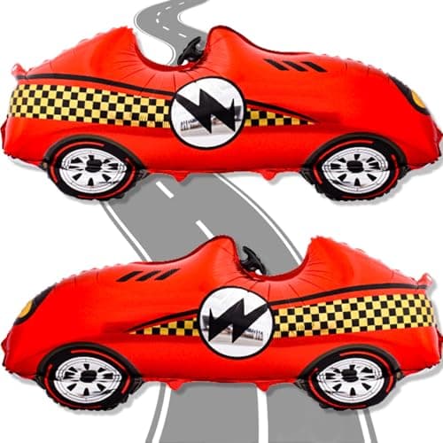 2 Pcs Large Race Car Balloons 43 Inch Red Racing Balloons for Race Car Party Decorations Two Fast Birthday Decor