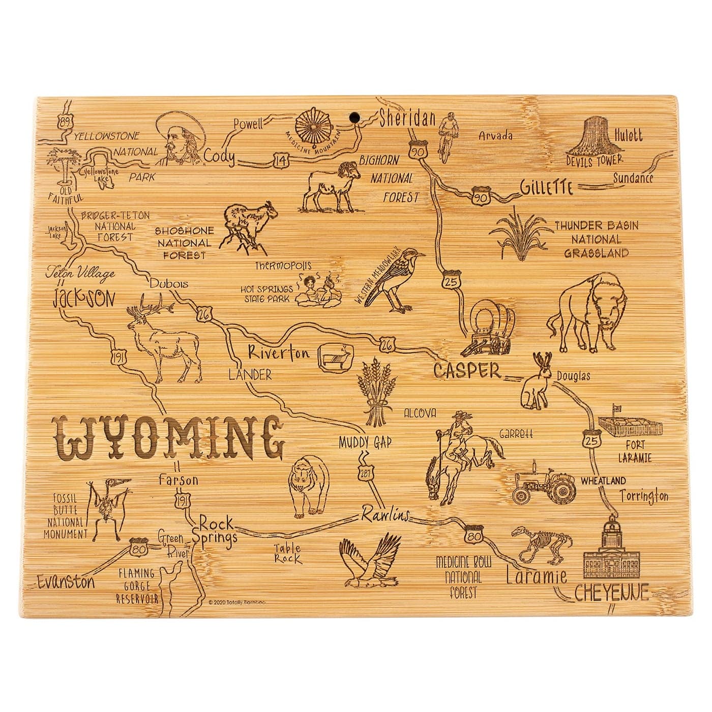 Totally Bamboo Destination Wyoming State Shaped Serving and Cutting Board Includes Hang Tie for Wall Display