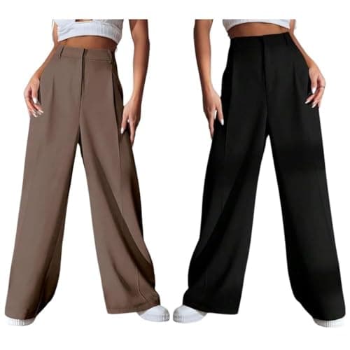 GRECIILOOKS High Waist Trousers for Women – Flared Korean Style Formal Pants | Elegant Workwear for Office, College & Events (Available in Plus Size and Combo Pack of 2)