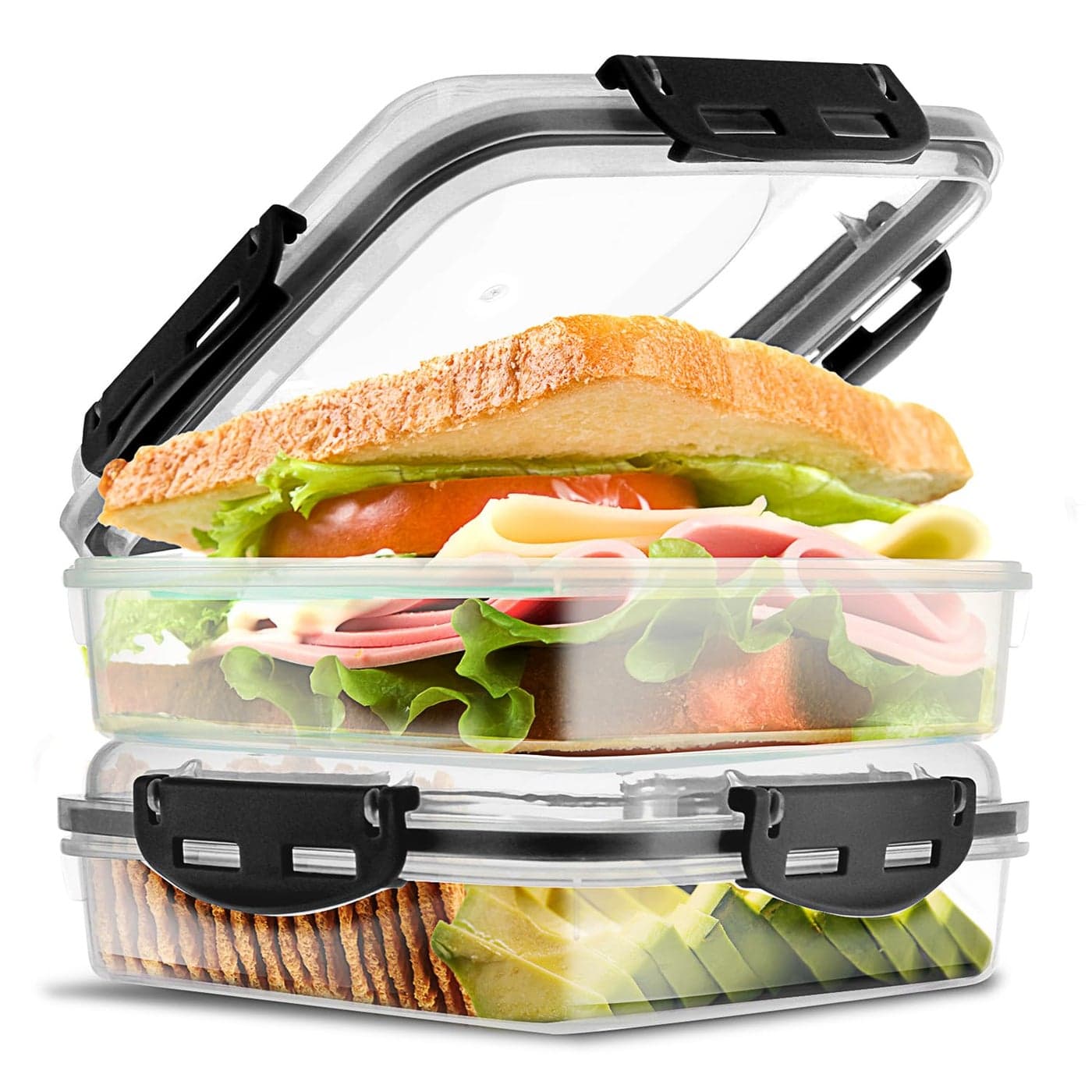 Tafura Premium Sandwich Containers Box 2 Pack BPA Free Lunch Containers for Lunch Boxes Durable Reusable Sandwich Holder for Freshness Black