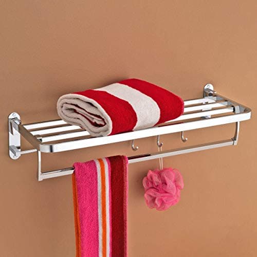 Plantex Stainless Steel Folding Towel Holder in Bathroom/Towel Rack with Hooks/Towel Hanger/Bathroom Hanger for Clothes (24-inch) Chrome Finish
