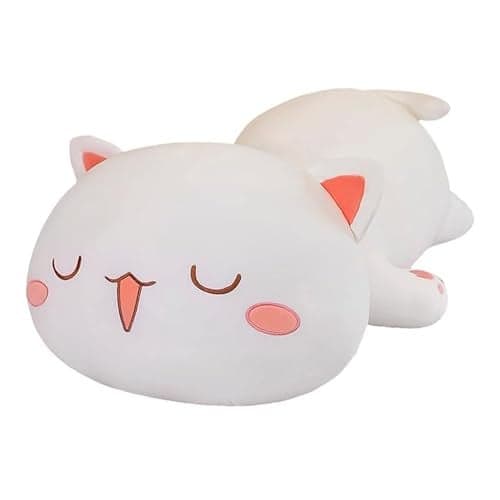 FUYU Cat Stuffed Animals Soft Cat Plush Pillow Kawaii Kitten Stuffed Animal Toy Gifts for Kids Boys Girls Room Decor White Squinted Eyes15in37cm