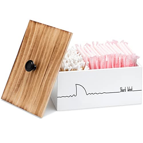 Hoolerry Wood Tampon Holder for Bathroom Farmhouse Pad and Tampon Organizer Feminine Product Organizer Rustic Storage Container for Bathroom Countertop(Simple Style)