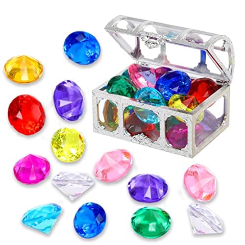 XIJUAN Diving gem Pool Toys Sand Toys14Colorful Diamond Treasure Chest Summer Swimming gems Pirate Diving Toy Set Underwater Swimming toyChildrens Game Gifts for Boys and GirlsSilver White