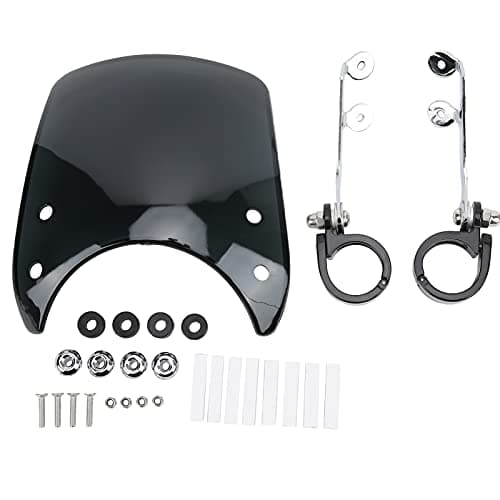 KIMISS Motorcycle Windshield, Windshield Wind Deflector Headlight Fairing 180° Adjustable Universal for 1.5-1.6in Front Fork (Acrylic)(Black)