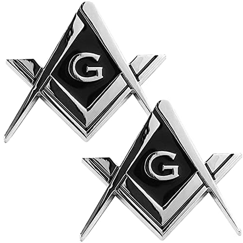 Creatrill 2 Pack 2.75" Chrome Plated Masonic Car Emblem Mason Square and Compasses Auto Truck Motorcycle Decal Gift Accessories