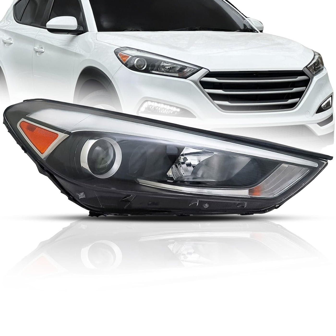 ALLIGATOR AUTO LIGHTS Headlight Assembly Replacement for Hyundai Tucson 2016-2018, Right/Passenger Side, Halogen with Bulbs