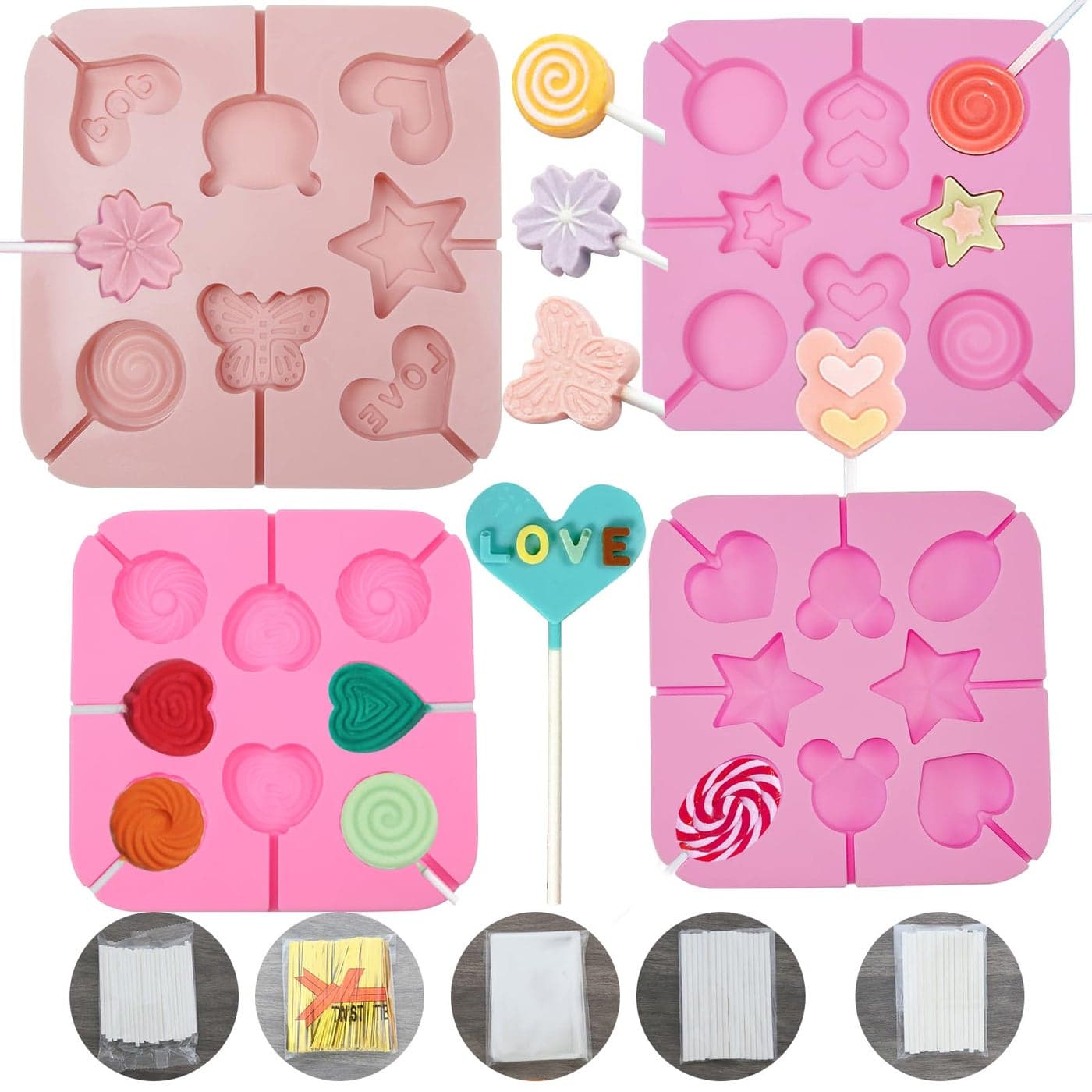 KUNHUI Silicone Lollipop MoldSoft And Safe Cute Shape Fondant MoldFor Making Lollipop Chocolate Candy Cookiewith Lollipop StickGreat for make LollipopHard CandyChocolate