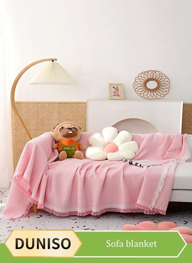 Simple Sofa Cover,Sofa Towel,Simple style Wrap-Up Sofa Cover, All-Season Sofa Blanket of Sofa Cover One Piece Bedding Easy to Take Care of Multi-functional Blanket Shawl Sofa Towel 130*180cm(pink)