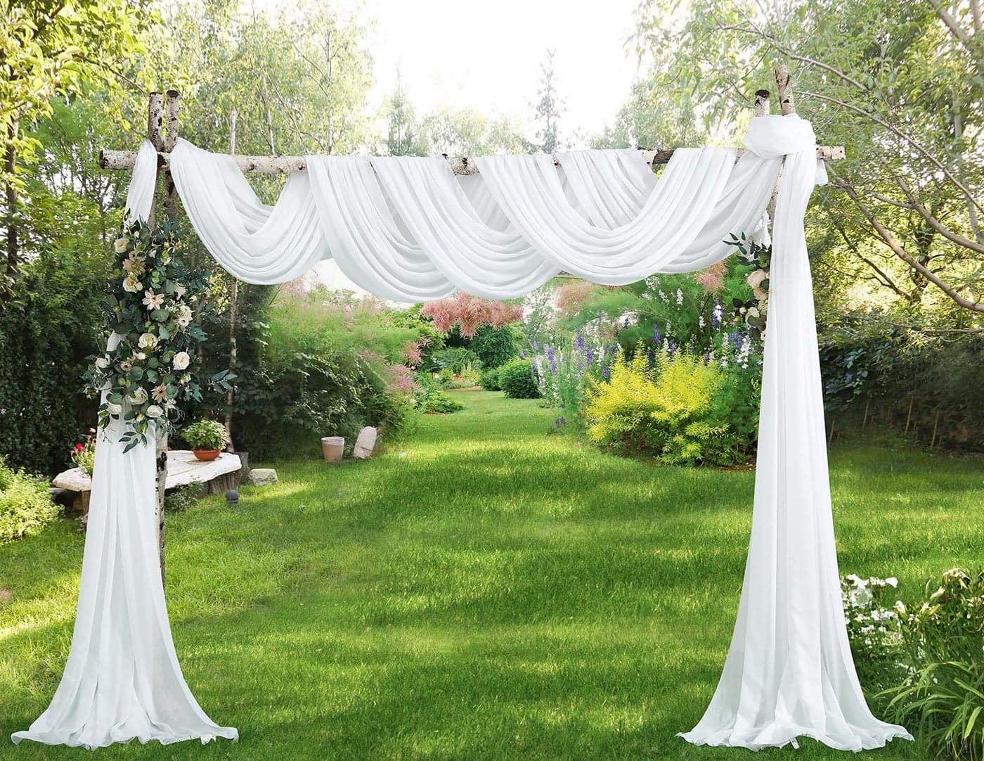 CHW Luxury Wedding Arch Decorations White Chiffon Drapery Fabric 216 18 Feet or 6 Yards for Rustic Wedding Decor