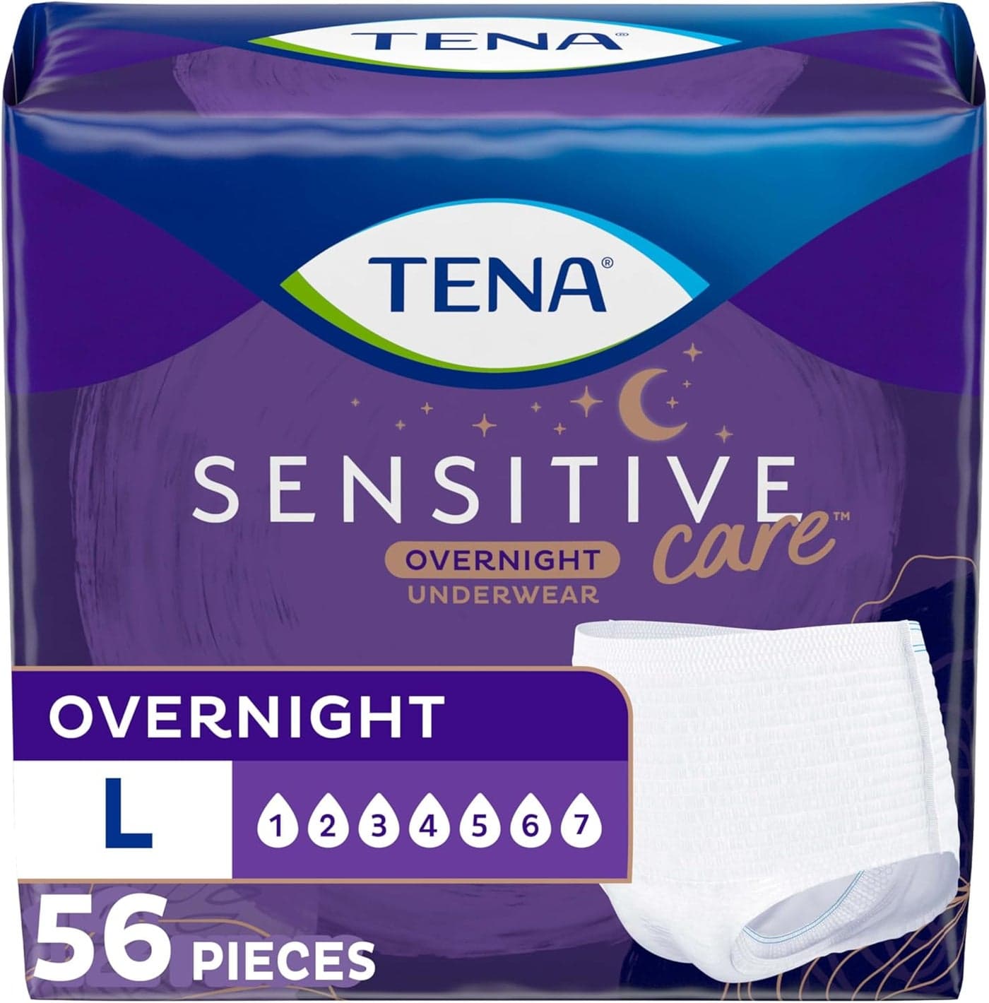Tena Incontinence Underwear for Women, Overnight Absorbency, Sensitive Care - Large - 56 Count