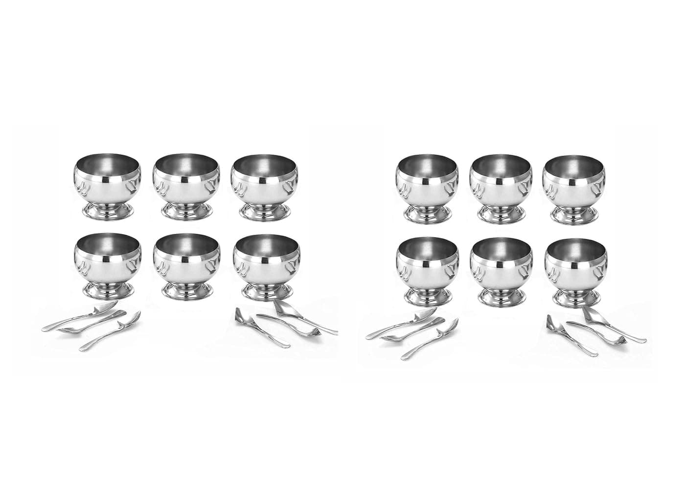 Homeistic Applience Stainless Steel Round Dessert Ice Cream Cups with Spoon, Serving Bowl for Ice Cream/Fruits/Pudding Gift Article (Round Shape Cup, Set of 12-150 ML)