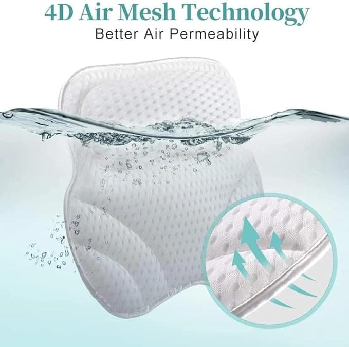 Luxury Bath Pillow Cushion Ergonomic pillow with 4D Air Mesh Technology and 6 Suction Cups Helps Support Head Neck Back Shoulder Fits All Bathtub Hot Tub and Home Spa UK brand