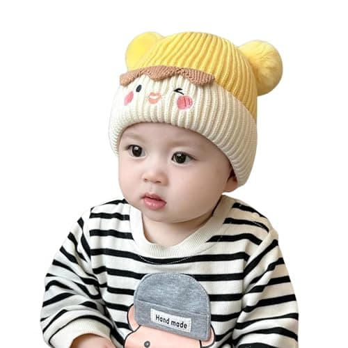 Tomorrow Winter Woolen Hat | Knitted Hat for Boys and Girl | Cute Pom-Pom Beanie | Double Layer Baby Hat for 1-3 Year Old Children (in, Age, 6 Months, 24 Months, YELLOE)