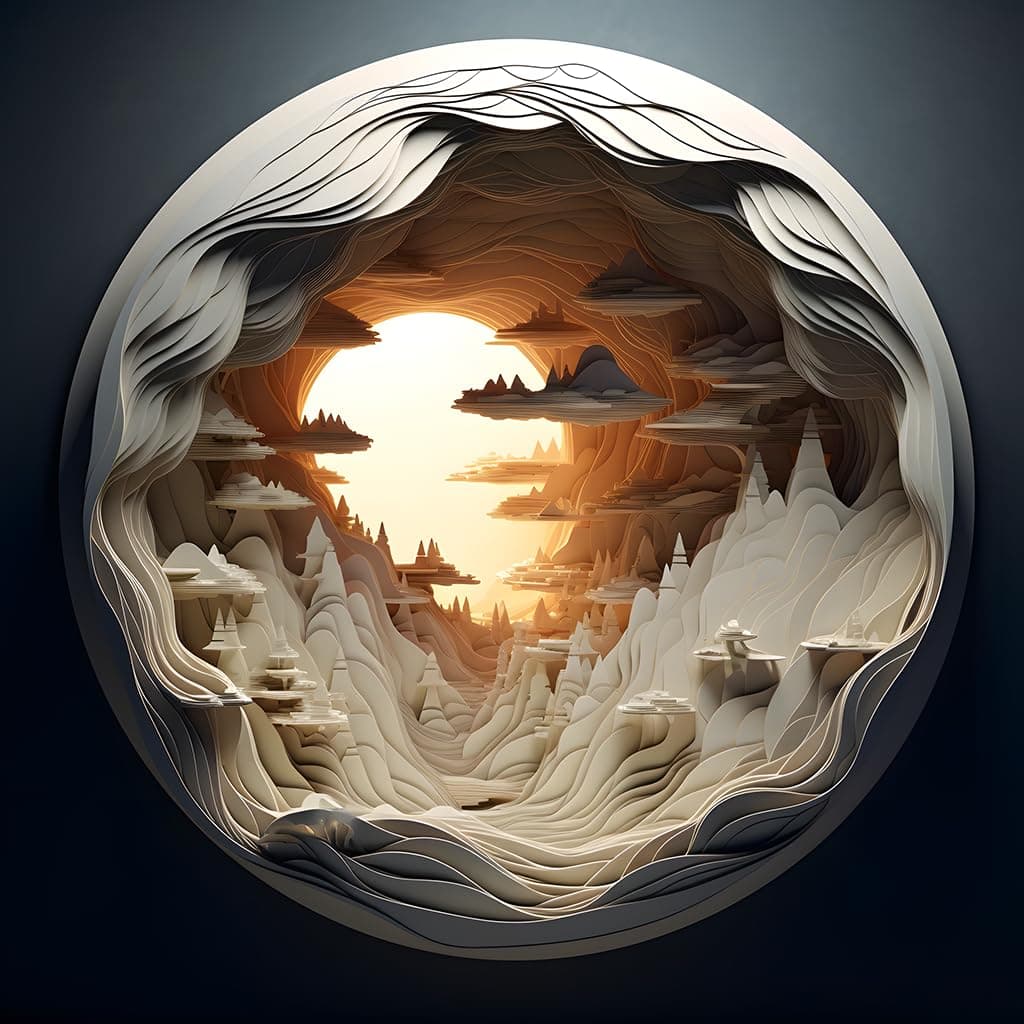 Bgraamiens 3D Visual Dawn Inside a Cave 1000 Pieces Round Puzzle for Adults Unique Autostereoscopy Hard Challenge BG24011