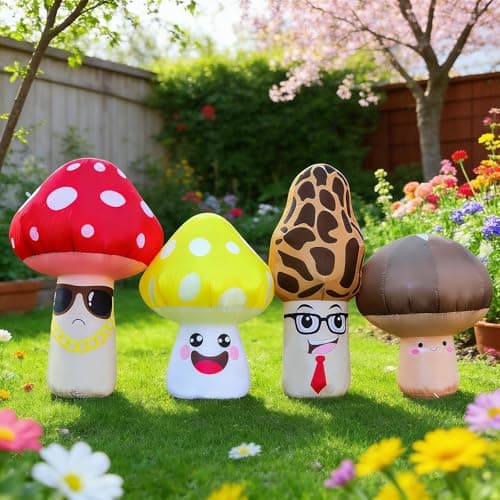 DomKom 8FT Long Spring Inflatable Four Style Mushroom Person Outdoor Decoration, Blow Up Spring Decoration, Built-in LEDs for Holiday Party, Garden, Lawn, Yard, Patio, Indoor, Outdoor