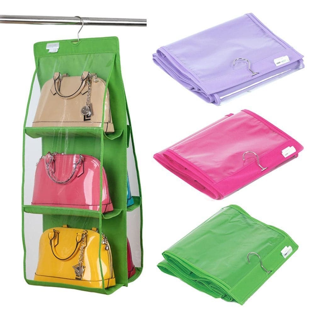 House of Quirk 6 Pocket Handbag Storage Hanging Purse Organizer Green