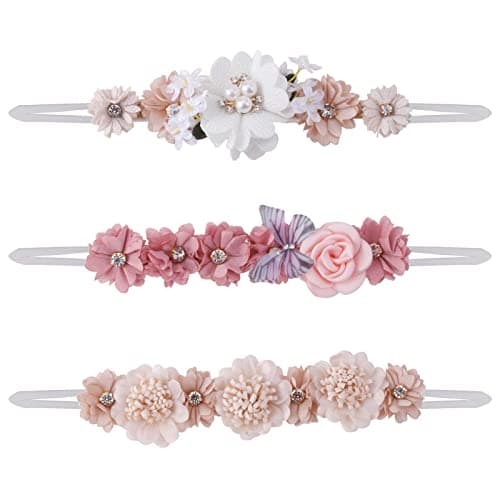 BFNAAgirl Flower Headband for Baby Girl Elastic Baby Floral Headbands Crown Hairbands Hair Accessories for Newborn Infant Toddlers Kids 3pcsset
