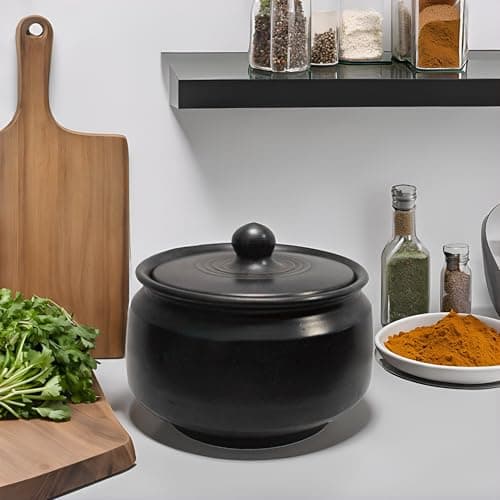 Vastuja Exclusive Range Unglazed Clay Handi/Earthen Kadai/Clay Pot for Serving with Lid (with Mirror Finish), Handmade and Chemical Free