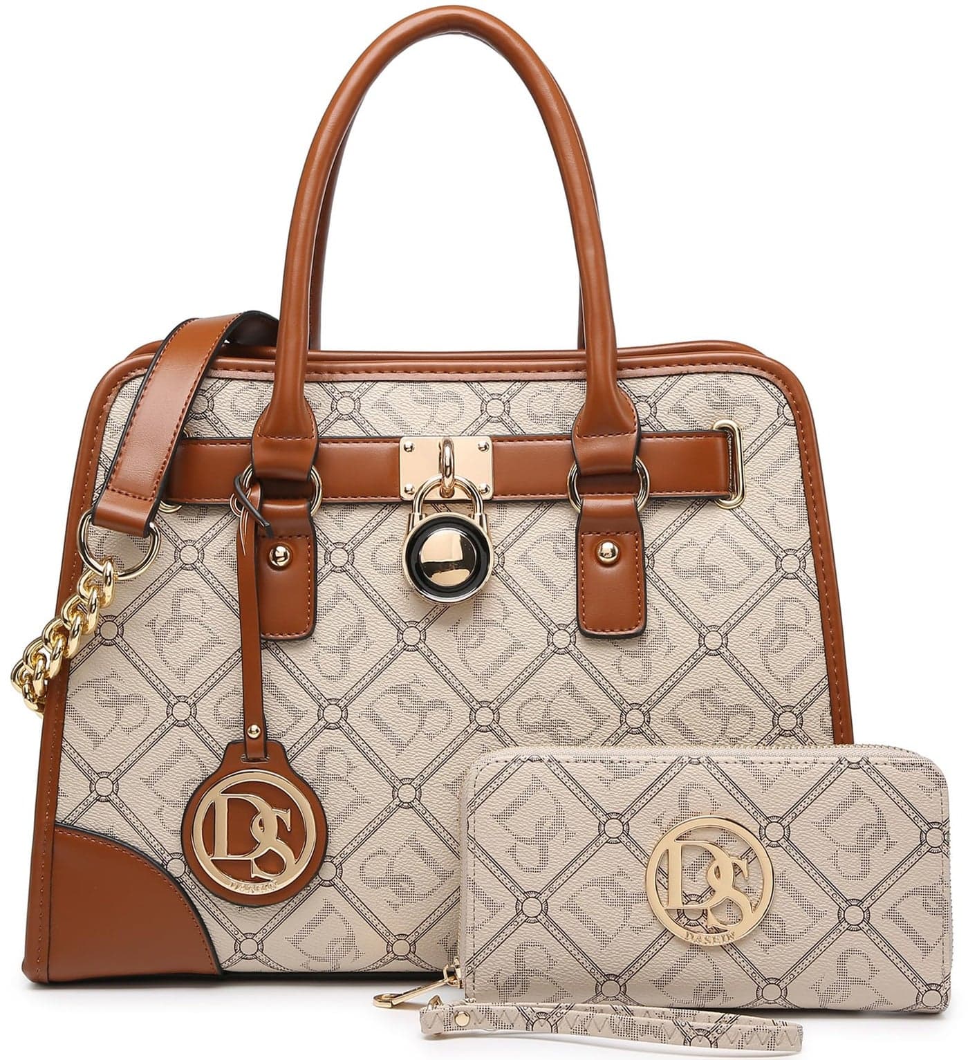 Dasein Women Handbags Top Handle Satchel Purse Shoulder Bag Hobo Bag Work Bag Set 2pcs DS Beige