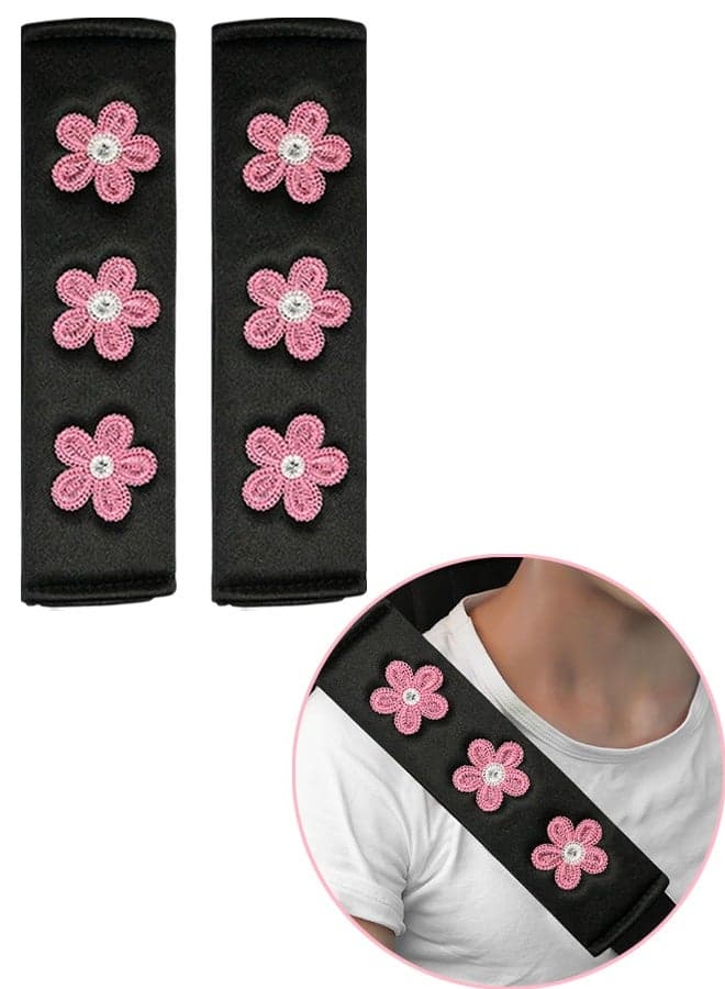 1 Pack 2 Pcs Deep Pink Daisy Flower Car Seat Belt Cover Pads, Soft Breathable Auto Seat Shoulder Strap Pads, Comfortable Seatbelt Cushion Protect Neck, Vehicle Interior Decoration for Cars & Trucks