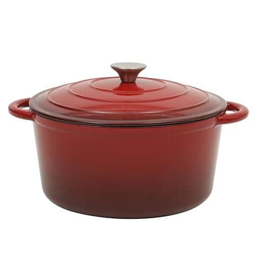 Gibson Home Addlestone 7 Qt Enameled Cast Iron Dutch Oven Pot with Lid – Round, Oven Safe to 500°F, Ideal for Bread Baking & Stews - Gradient Red