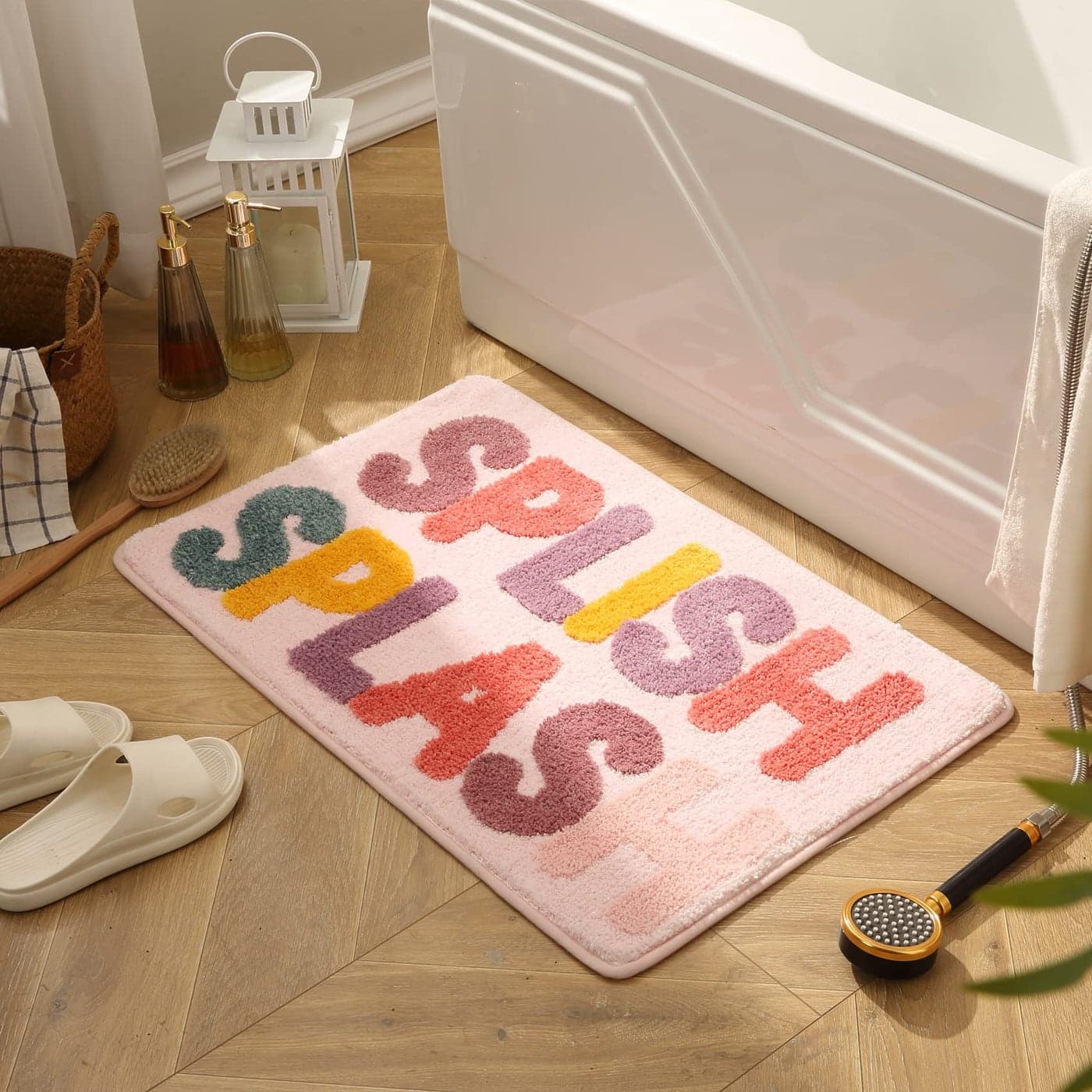 DBJOY Kids Bath Rugs Microfiber Bathroom NonSlip Mat Washable Cute Bath Mat for Kids Modern Absorbent Funny Letters SplishPink 20x32