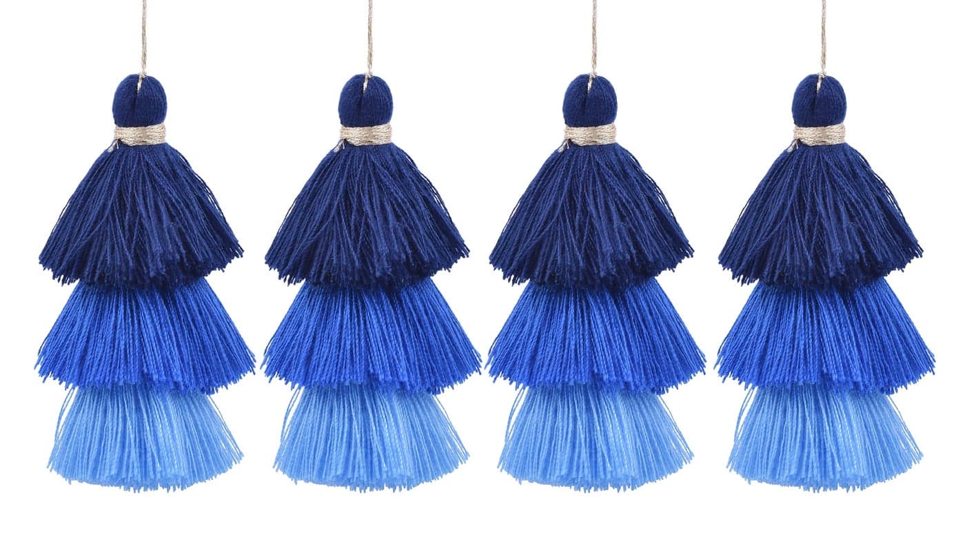 KONMAY 4pcs Tri-Layered Tassels with Hanging Loop for Jewelry Making, Clothing