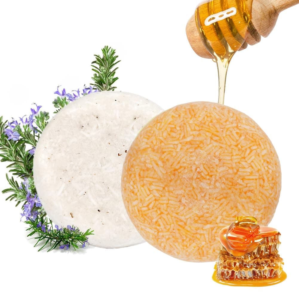 VERT 100 Natural Shampoo Bar for Hair 2 Pieces Solid Shampoo Soap for Treated Dry Damaged Hair Vegetarian Plant Essence Helps Stop Hair Loss and Promotes Healthy Hair Growth 42oz Honey Rosemary