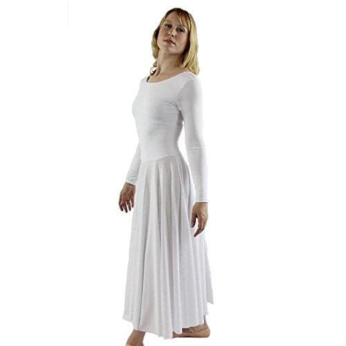 Danzcue Womens Praise Loose Fit Full Length Long Sleeve Dance Dress, White, Large