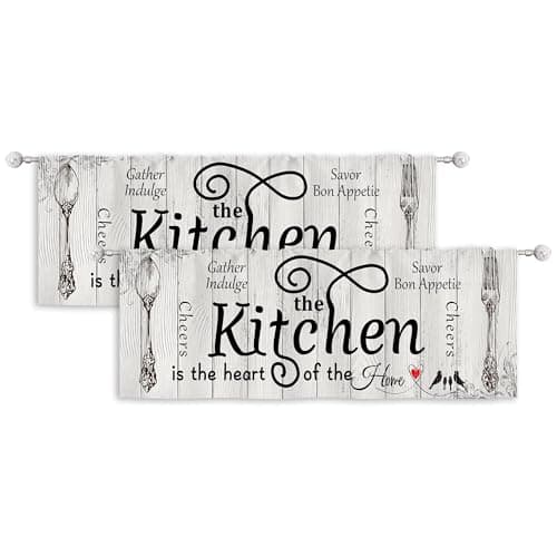 2 Pack Black White Rustic Window Valance for Bedroom Living Room, Country Funny Curtains Kitchen Valances for Windows,Rod Pocket Window Treatment for Season Home Decorations, 52 x 18 Inch, 2 Panel